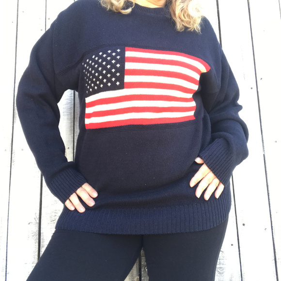Vintage Sweaters - Stars and Stripes Flag sweater navy red white Sz S